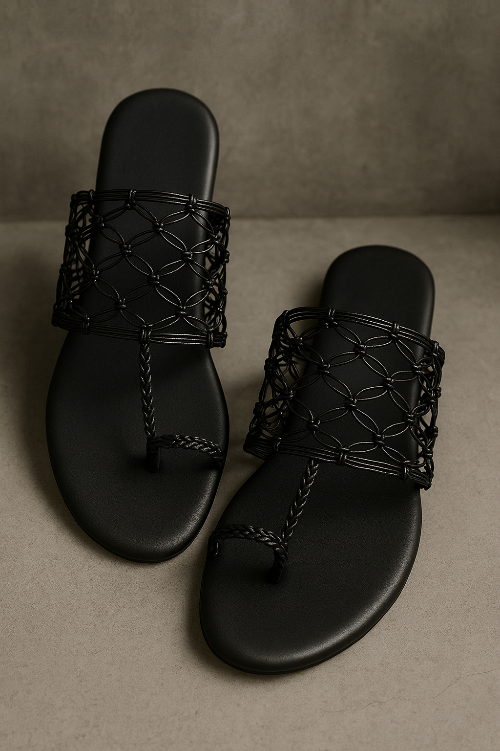 Black Braided & Netted Slip-On Flats by Shunya