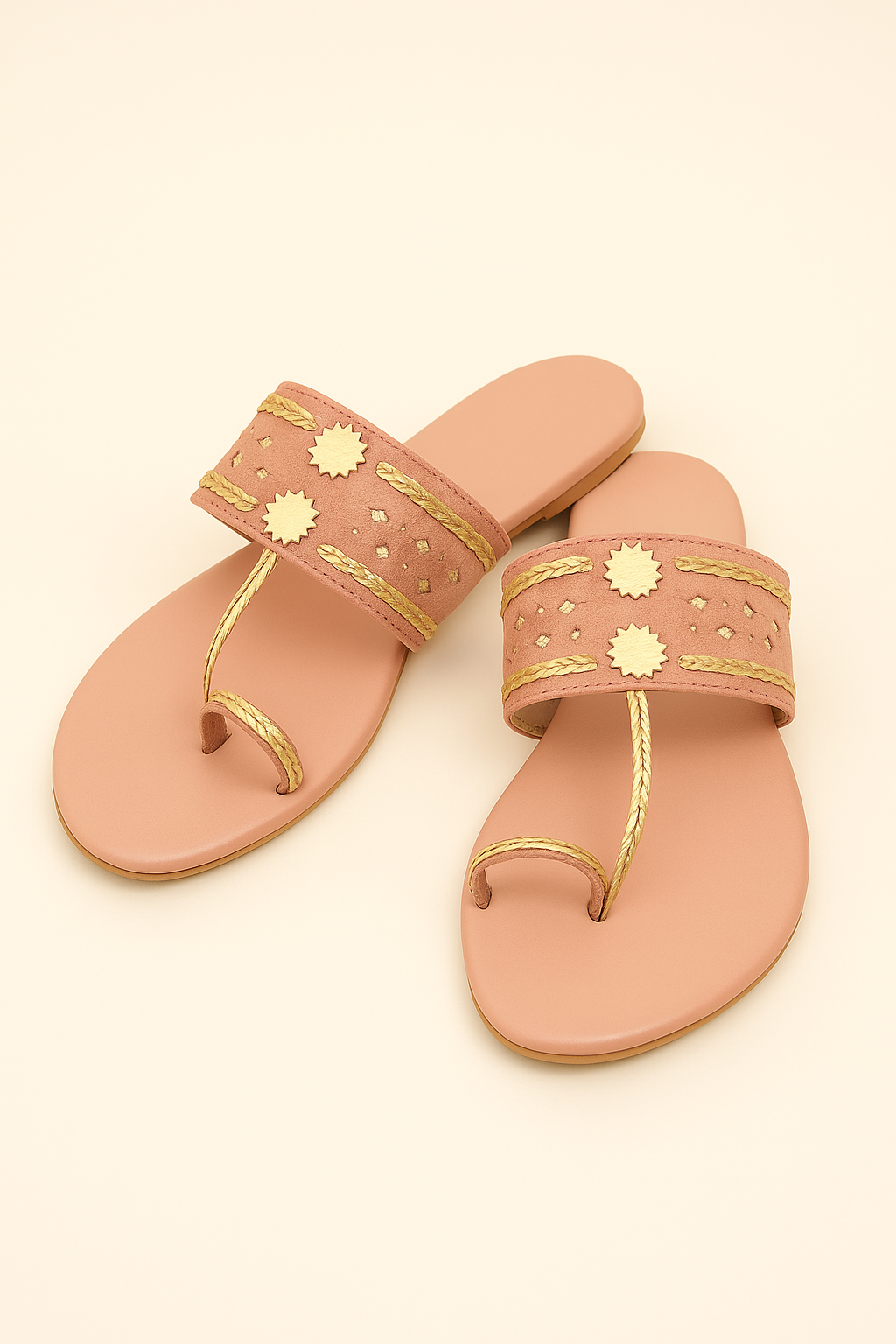 Shunya Women Comfortable Peach Ethnic Traditional Style Kolhapuri Flat Slip-On Sandal for Traditional and Wedding occassions