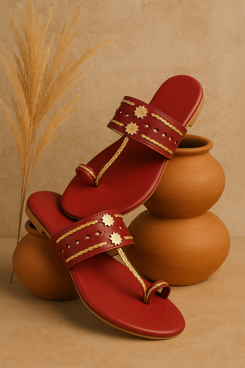 Shunya Women Comfortable Cherry Ethnic Traditional Style Kolhapuri Flat Slip-On Sandal for Traditional and Wedding occassions