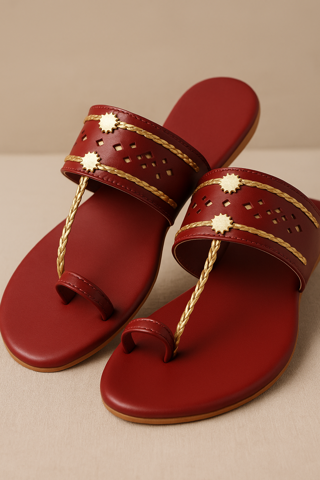 Shunya Women Comfortable Cherry Ethnic Traditional Style Kolhapuri Flat Slip-On Sandal for Traditional and Wedding occassions