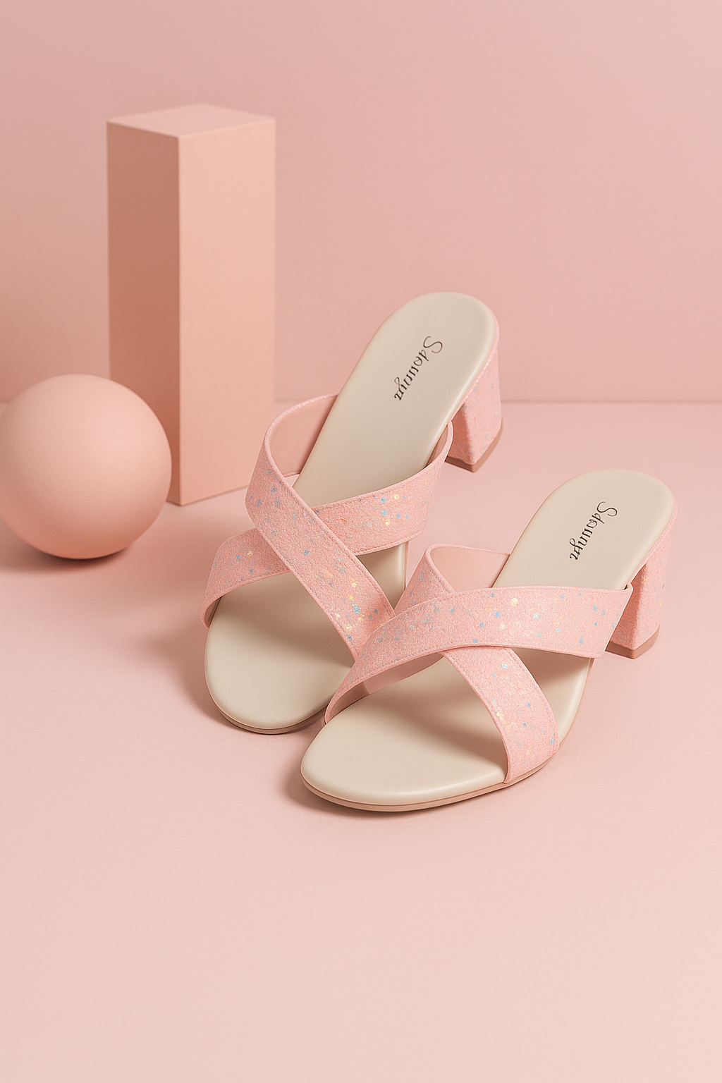 Shunya Women's Comfortable Pink Criss-Cross Block Heels Sandals for Casual and party wear Occasions