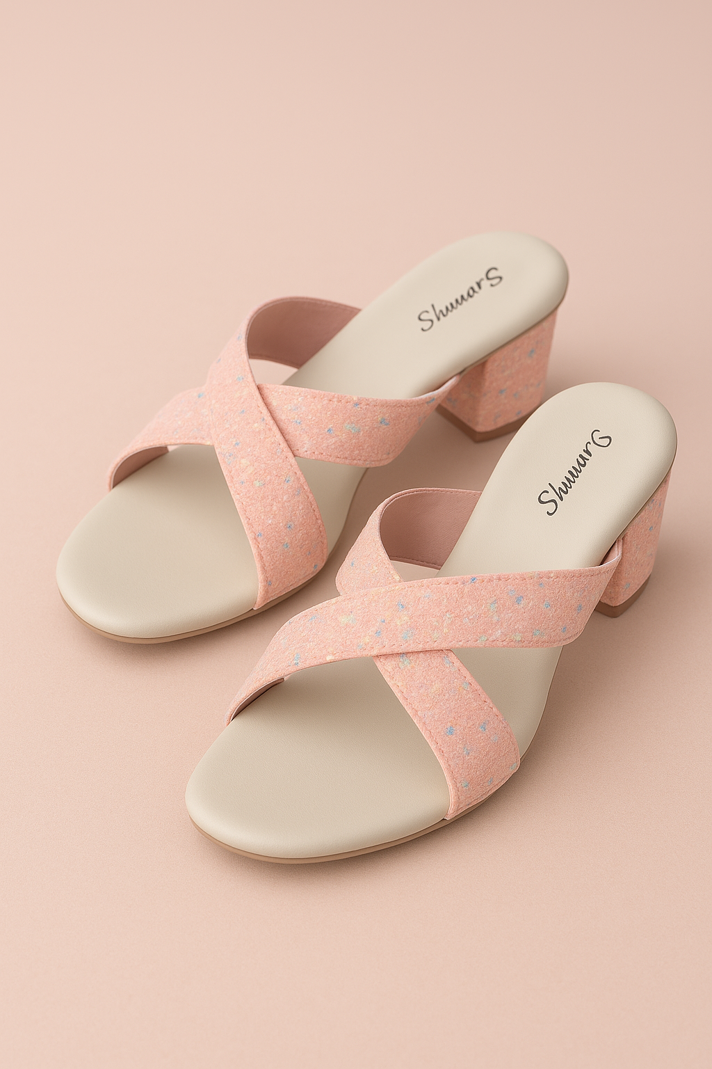 Shunya Women's Comfortable Pink Criss-Cross Block Heels Sandals for Casual and party wear Occasions