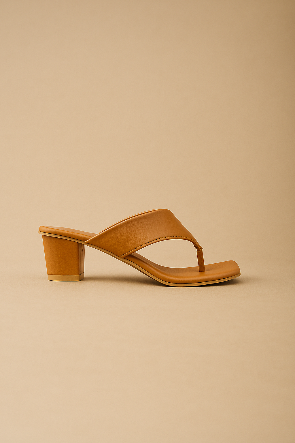 Shunya Women Comfortable Tan Square toe Thong Slip-on Block Heel Sandal For Official and Casual occassions