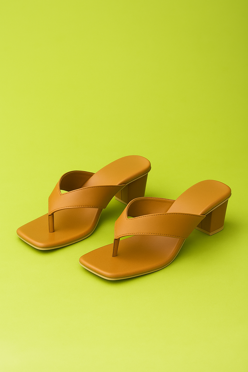 Shunya Women Comfortable Tan Square toe Thong Slip-on Block Heel Sandal For Official and Casual occassions