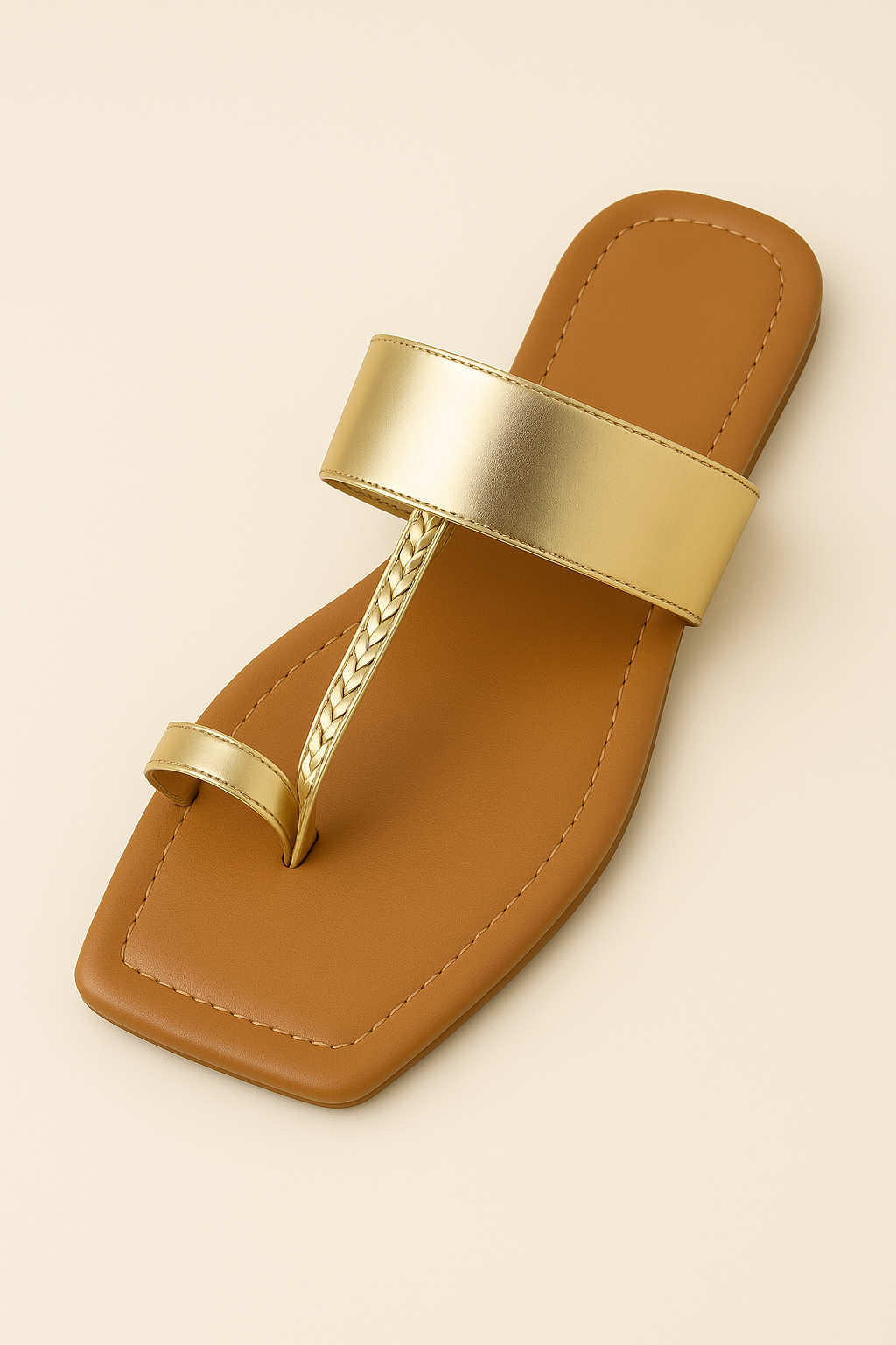 Women's Gold Flats Sandal | Comfortable Flats Sandal Slippers | Classic slipper under 499 | Open Square Toe Ring for Casual & Ethnic Occassions.