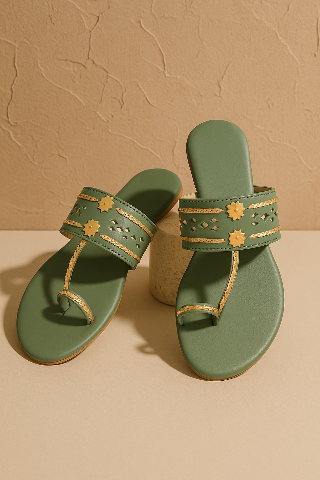 Shunya Women Comfortable Green Ethnic Traditional Style Kolhapuri Flat Slip-On Sandal for Traditional and Wedding occassions