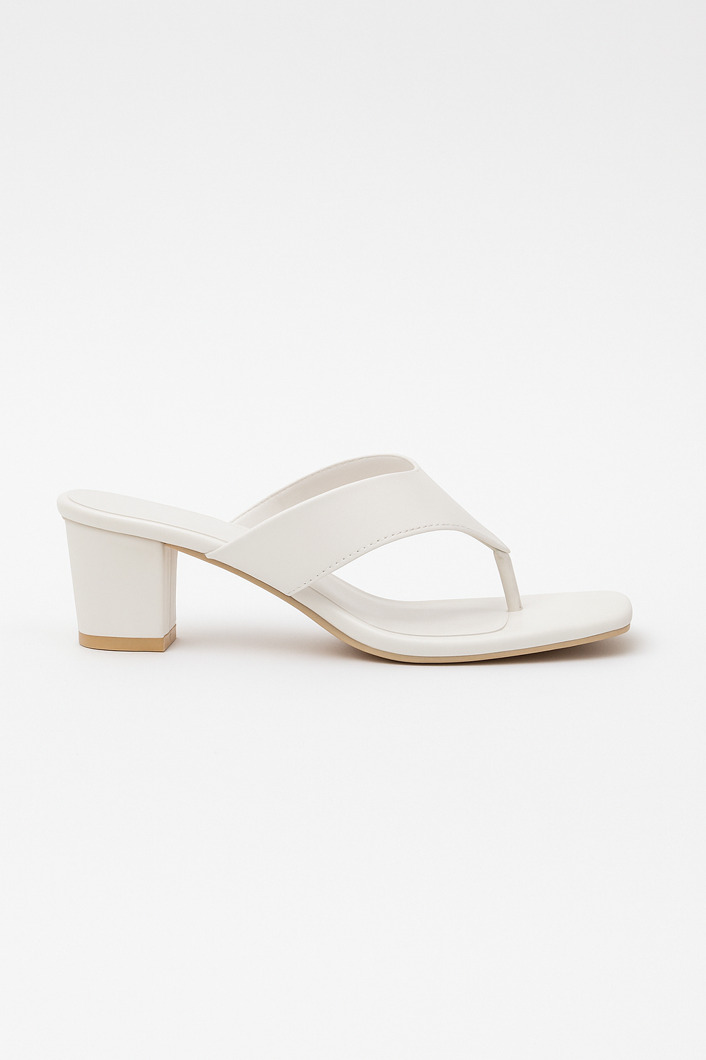 Shunya Footwear Comfortable Formal Wear Cream Square Toe Block Heeled Sandal