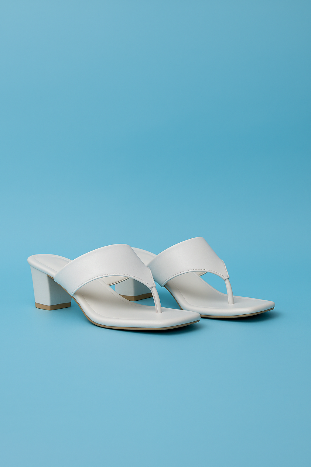 Shunya Footwear Comfortable Formal Wear Cream Square Toe Block Heeled Sandal