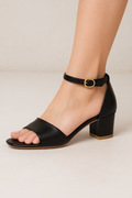 Shunya Women Comfortable Black Open Round Toe Counter Block Heel Ankle Strap Buckle sandal for College, Casual and Official Occassions.