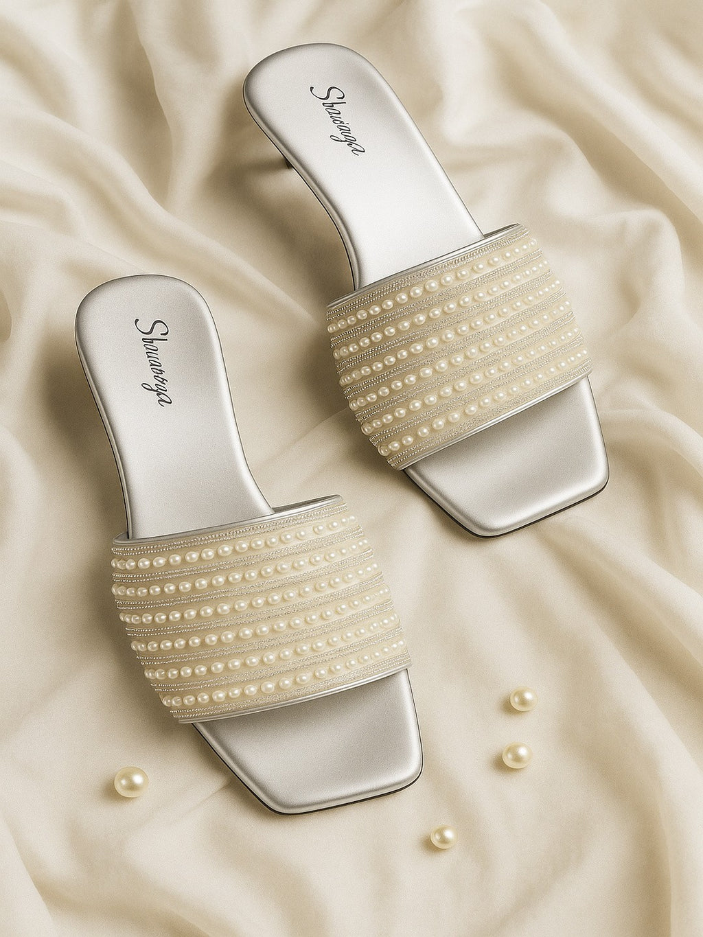 Elegant Pearl Embellished Slip-On Heeled Sandals