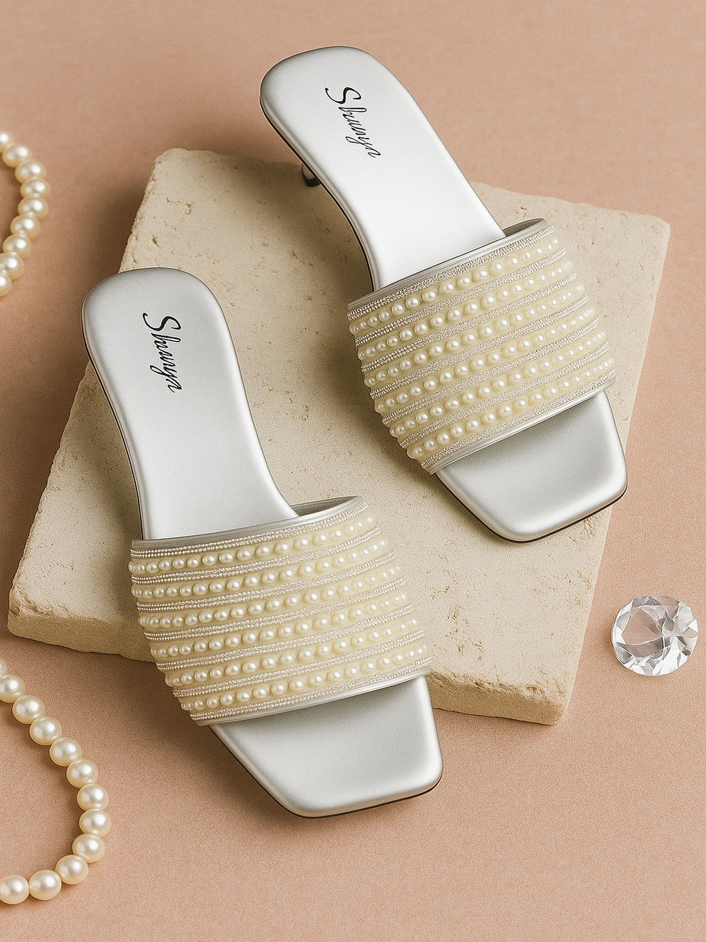 Elegant Pearl Embellished Slip-On Heeled Sandals