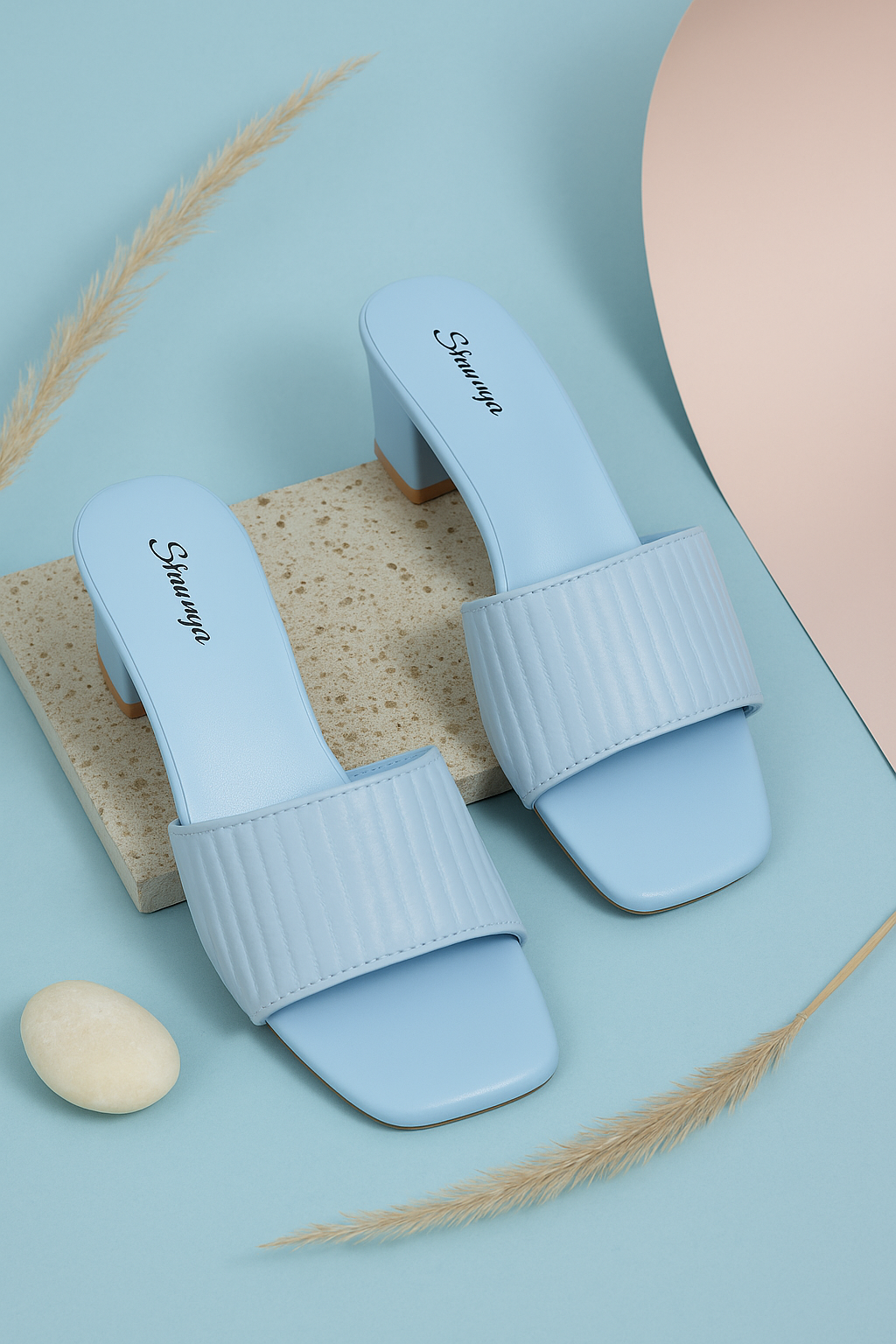 Shunya Women Lavender Textured Block Heel Mules for Women – Elegant Square-Toe Slip-On Sandals