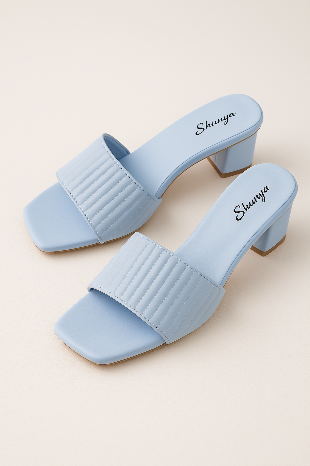 Shunya Women Lavender Textured Block Heel Mules for Women – Elegant Square-Toe Slip-On Sandals