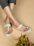 Elegant Cream Braided Toe-Ring Flat Sandals for Everyday Comfort