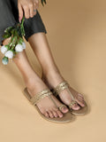 Elegant Golden Braided Toe-Ring Flat Sandals for Everyday Comfort