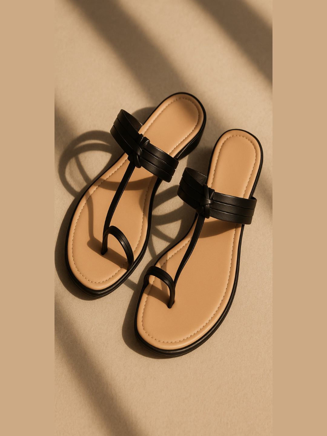 Shunya Women’s Black Toe Ring Flats | Stylish Ethnic & Casual Slip-On Sandals | Comfortable Daily Wear Footwear for Women & Girls