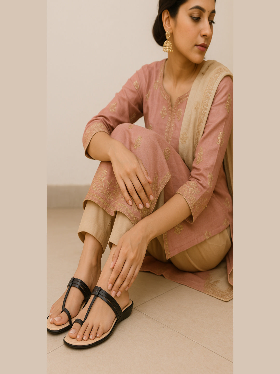 Shunya Women’s Black Toe Ring Flats | Stylish Ethnic & Casual Slip-On Sandals | Comfortable Daily Wear Footwear for Women & Girls