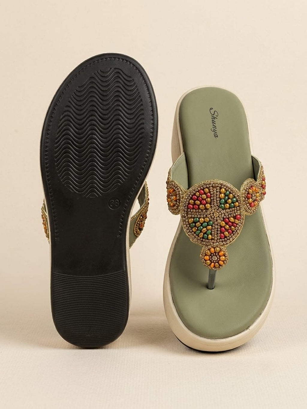 Sage Green Beaded Platform Wedges