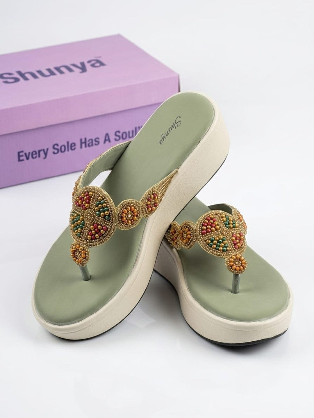 Sage Green Beaded Platform Wedges