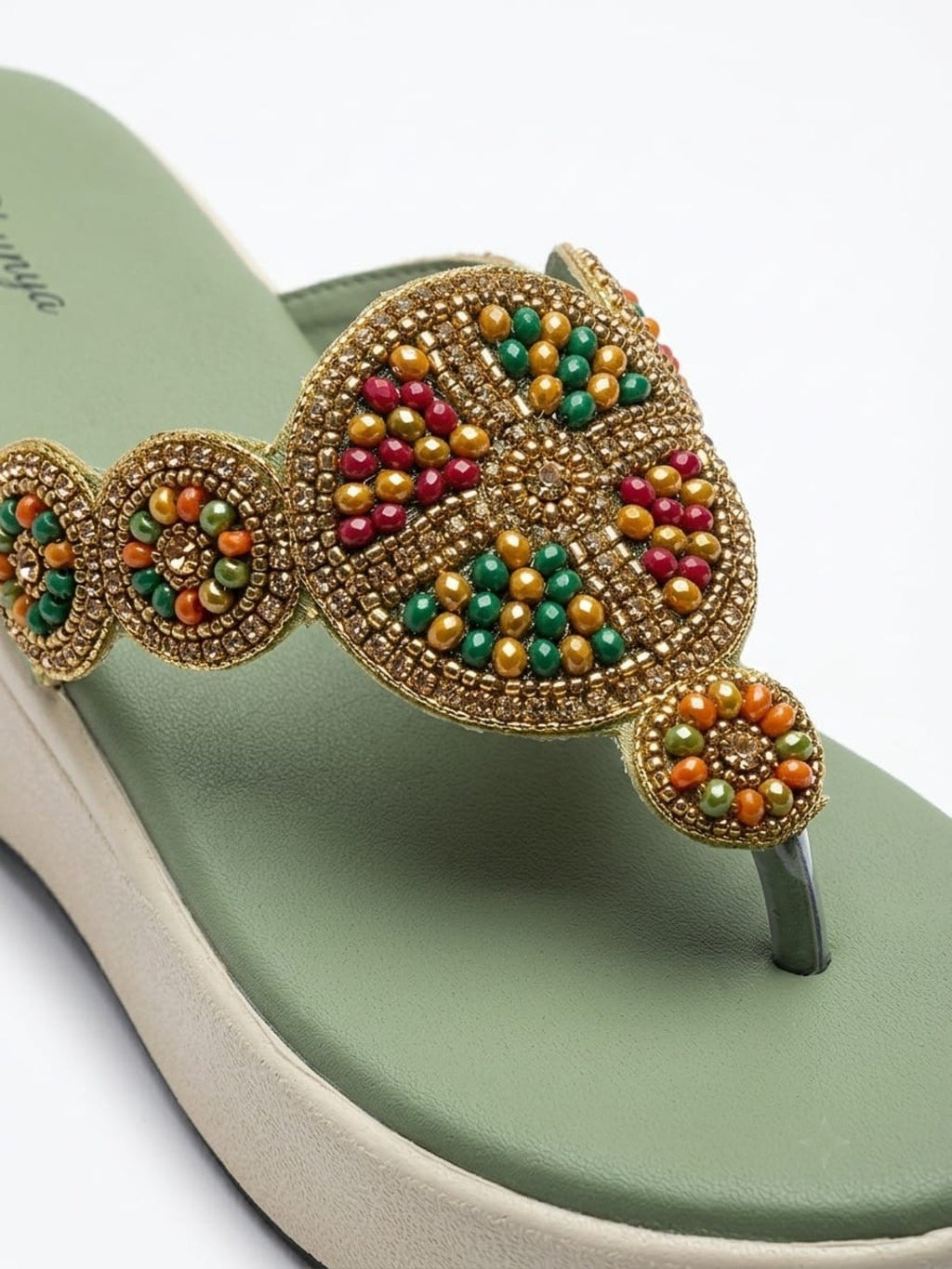 Sage Green Beaded Platform Wedges