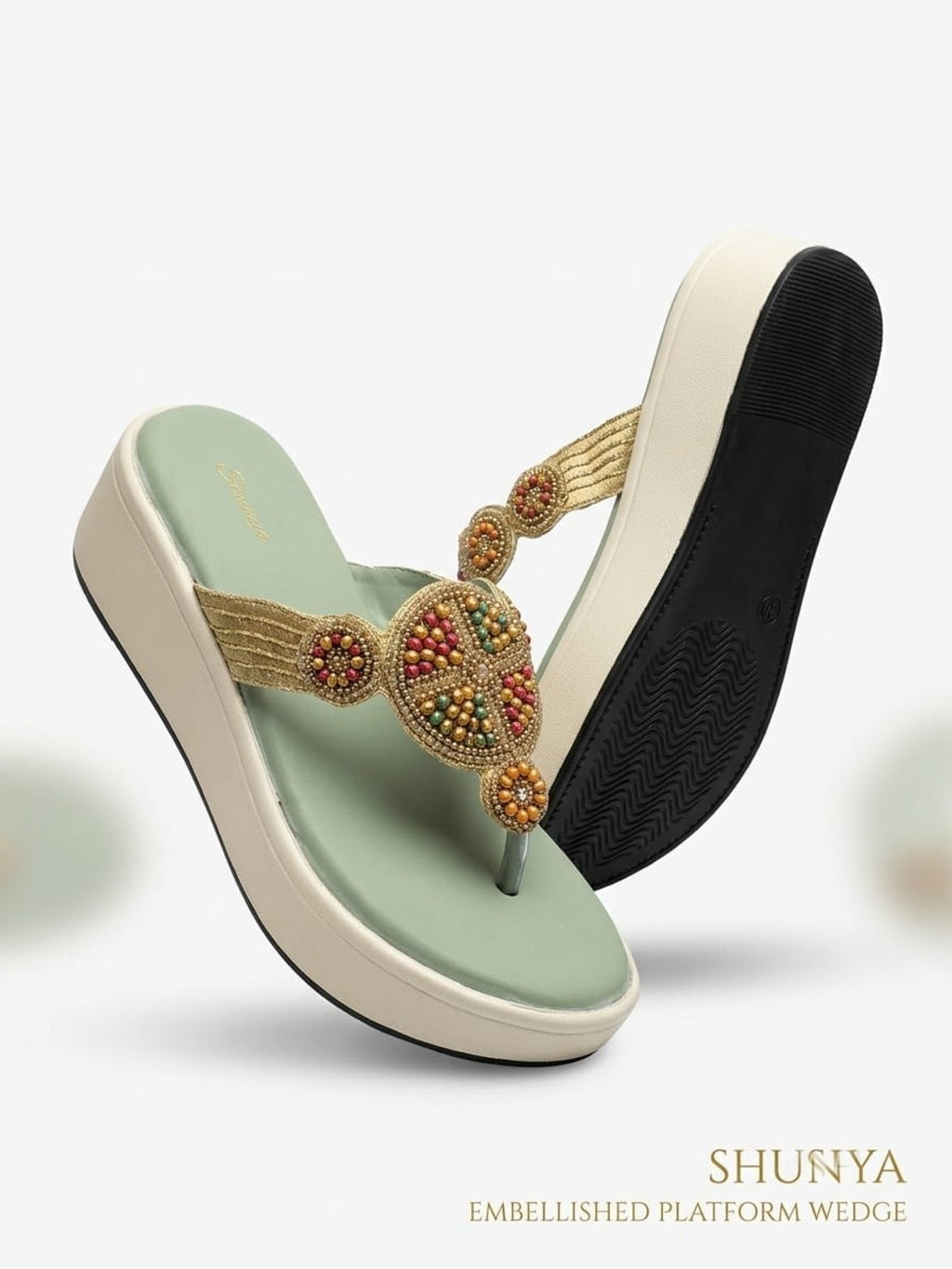Sage Green Beaded Platform Wedges