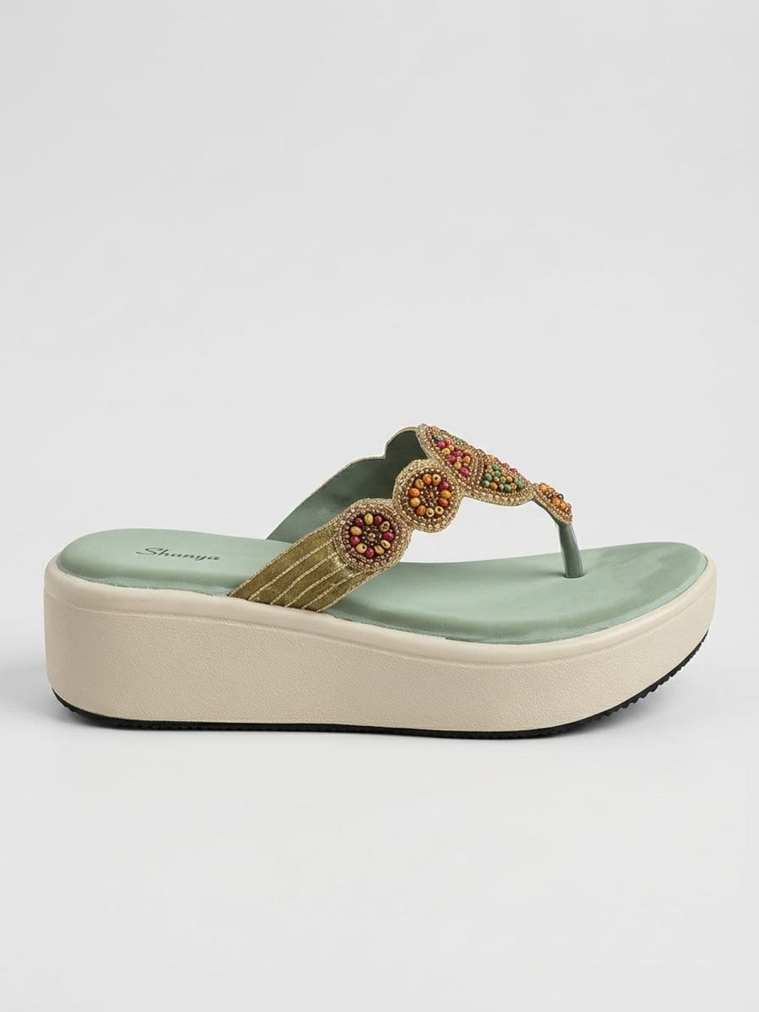 Sage Green Beaded Platform Wedges