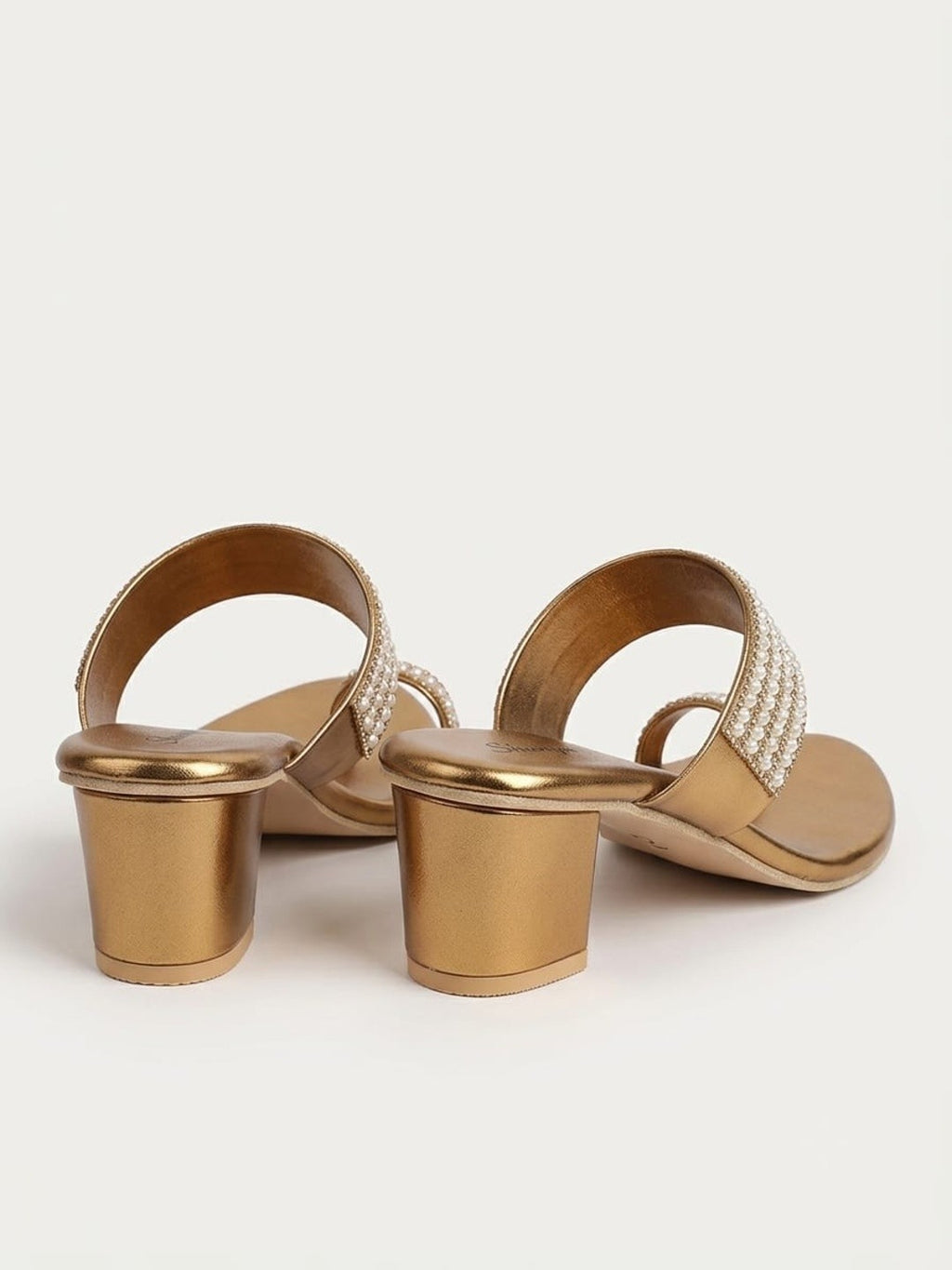 Antique Gold Pearl Toe-Ring Block Heels