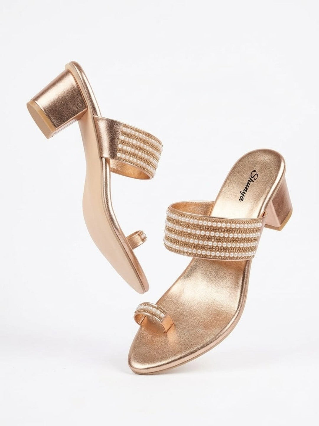Rose Gold Pearl Toe-Ring Block Heels