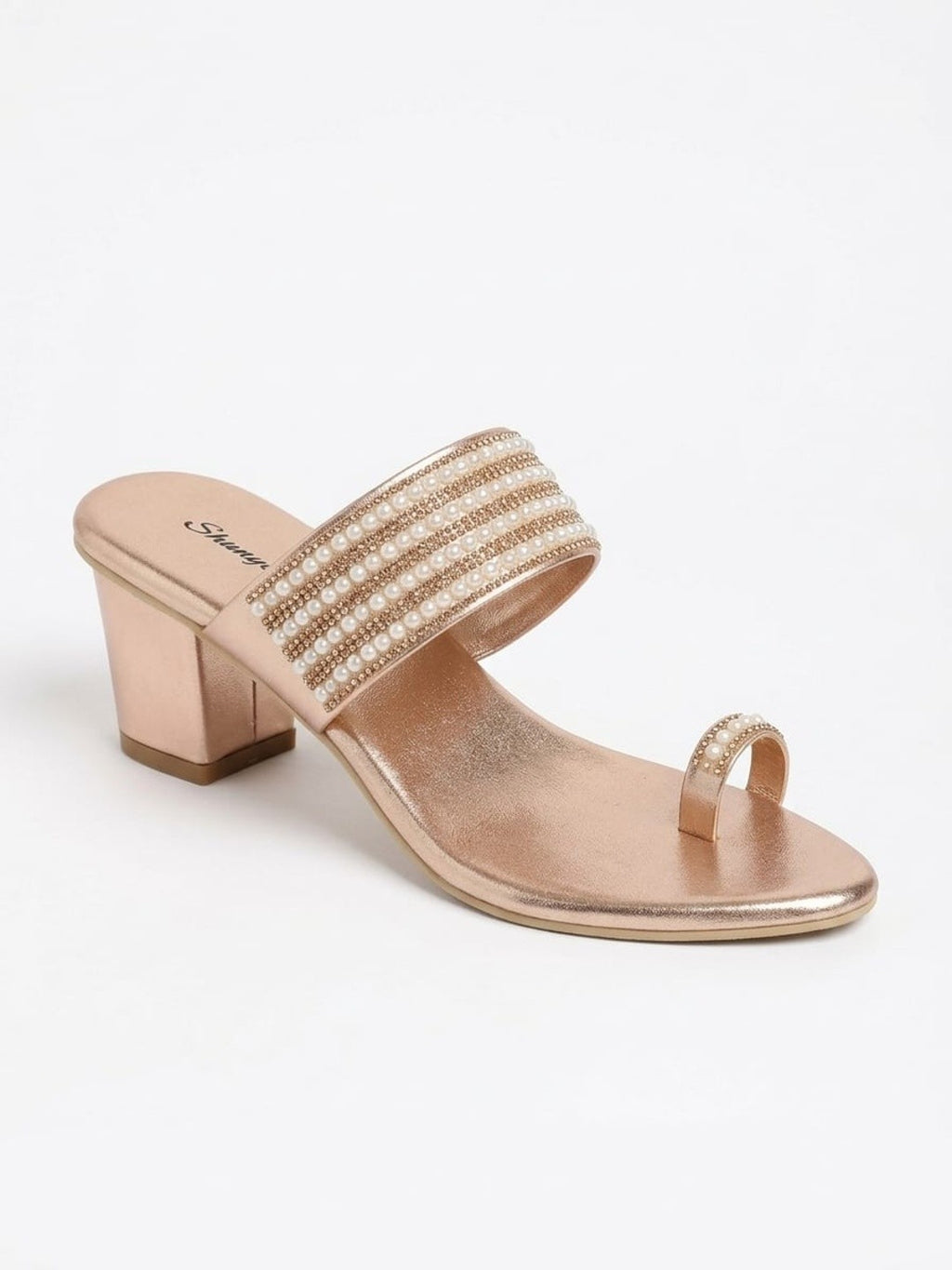 Rose Gold Pearl Toe-Ring Block Heels