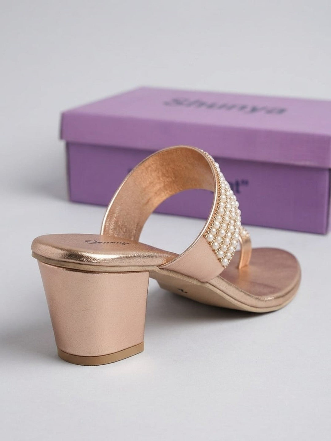Rose Gold Pearl Toe-Ring Block Heels