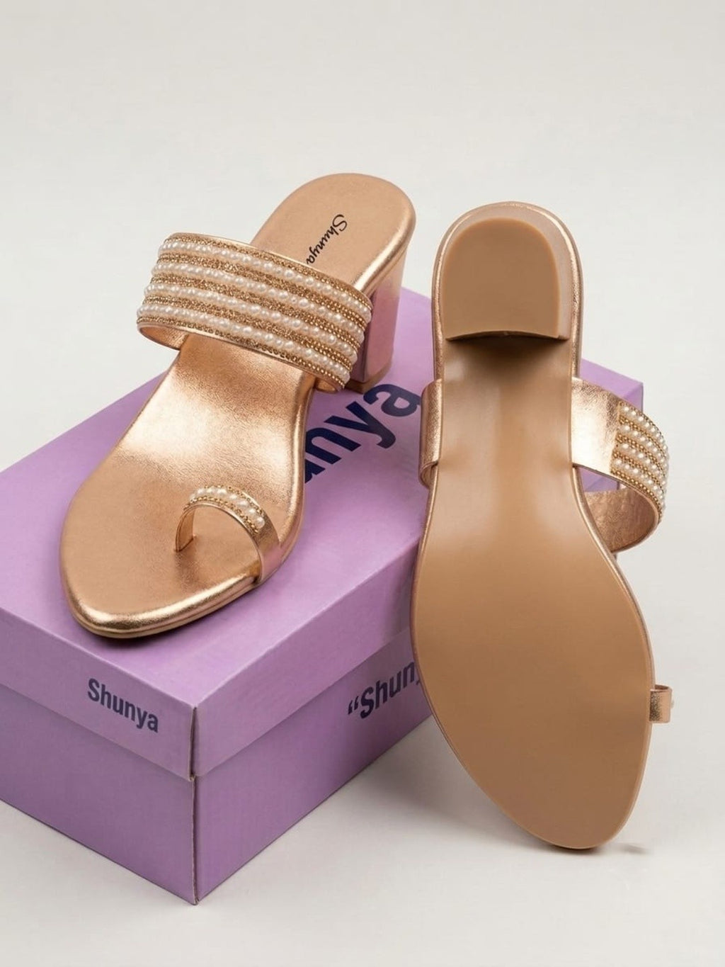 Rose Gold Pearl Toe-Ring Block Heels
