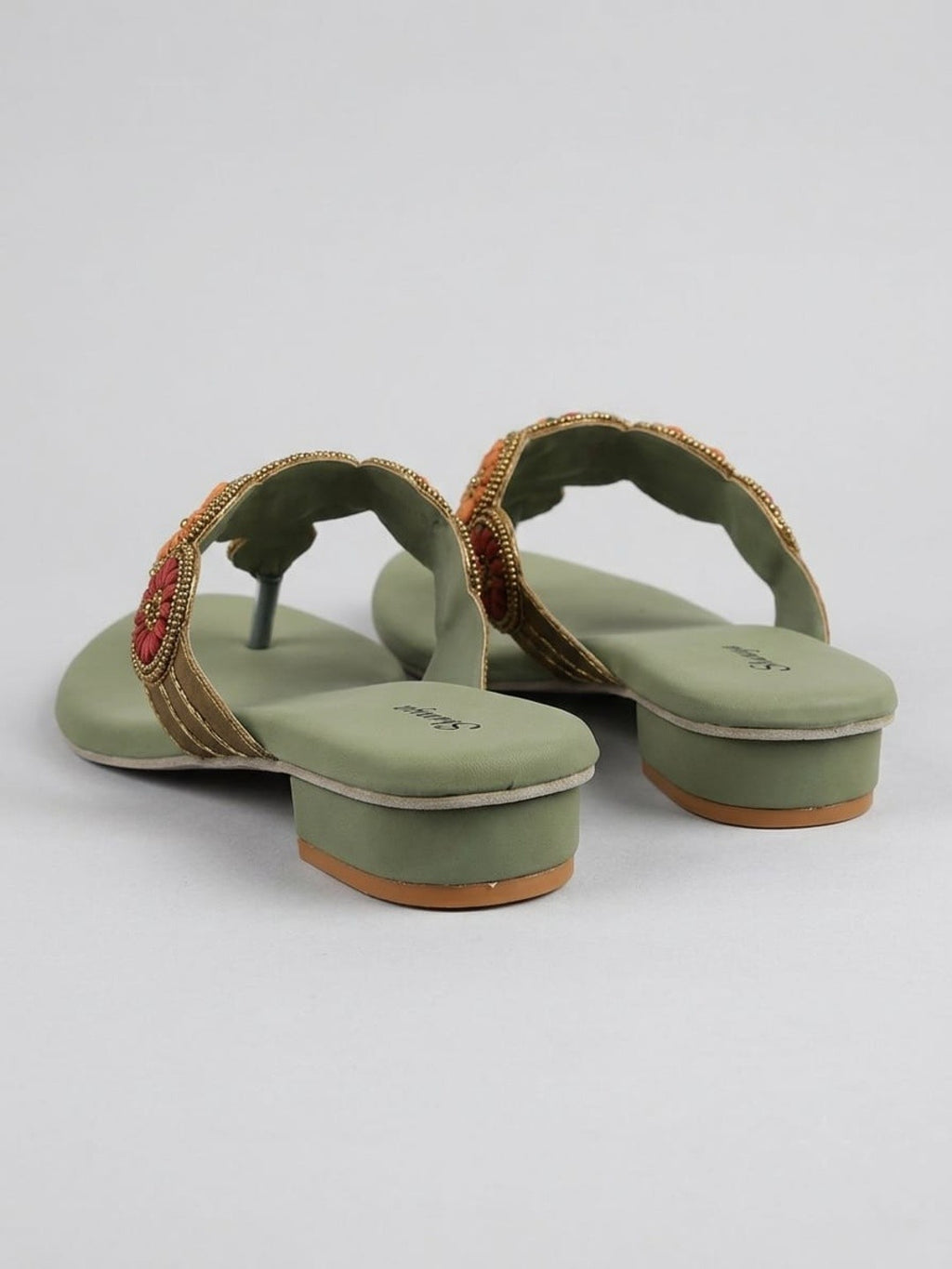Sage Green Beaded Low Block Heels