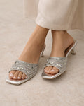 Chic Silver Embellished Block Heel Slip-On Sandals