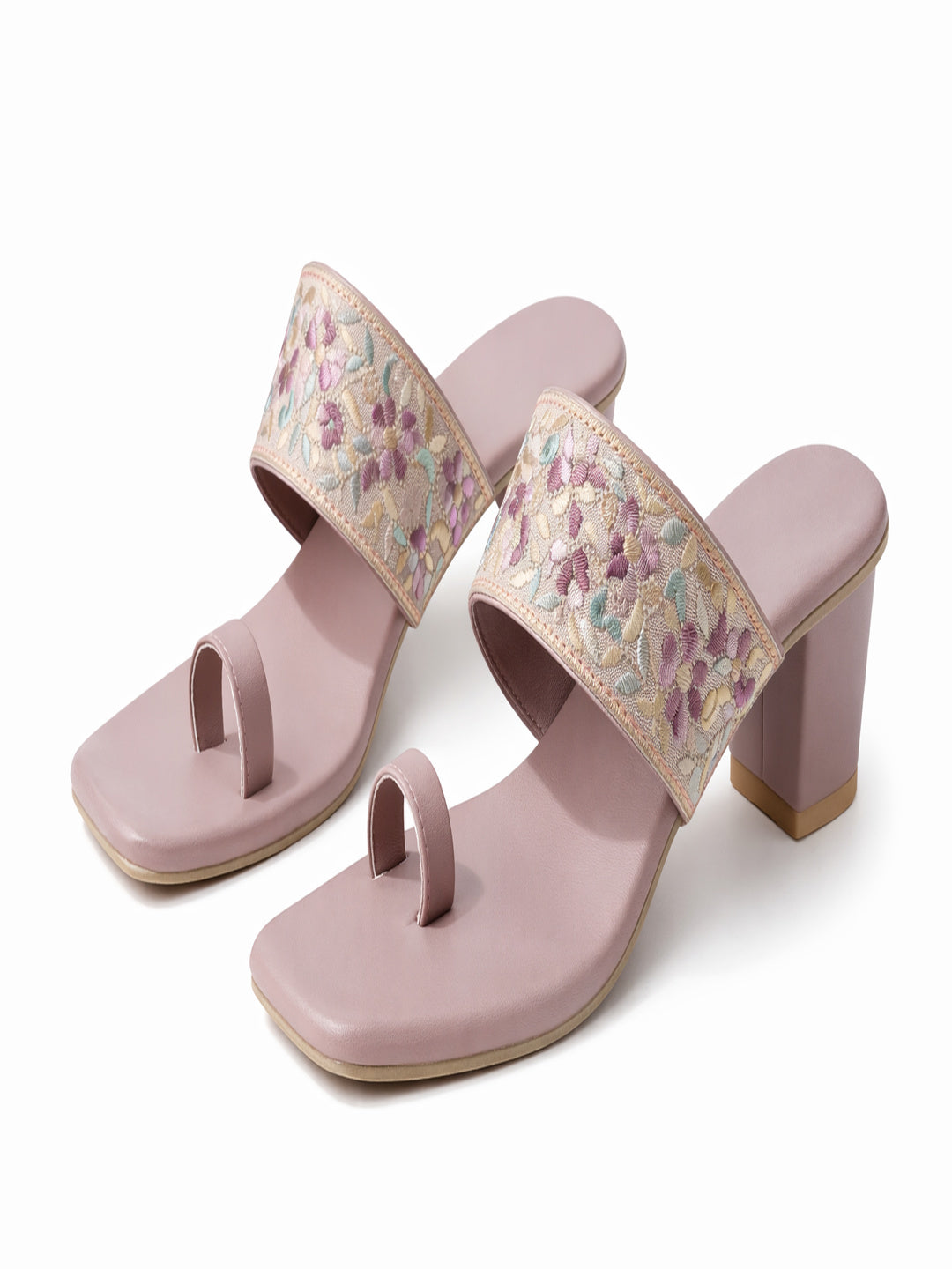 Shunya Women Embroidered Peach Block Heel Sandals for Women – Festive Ethnic wear Footwear