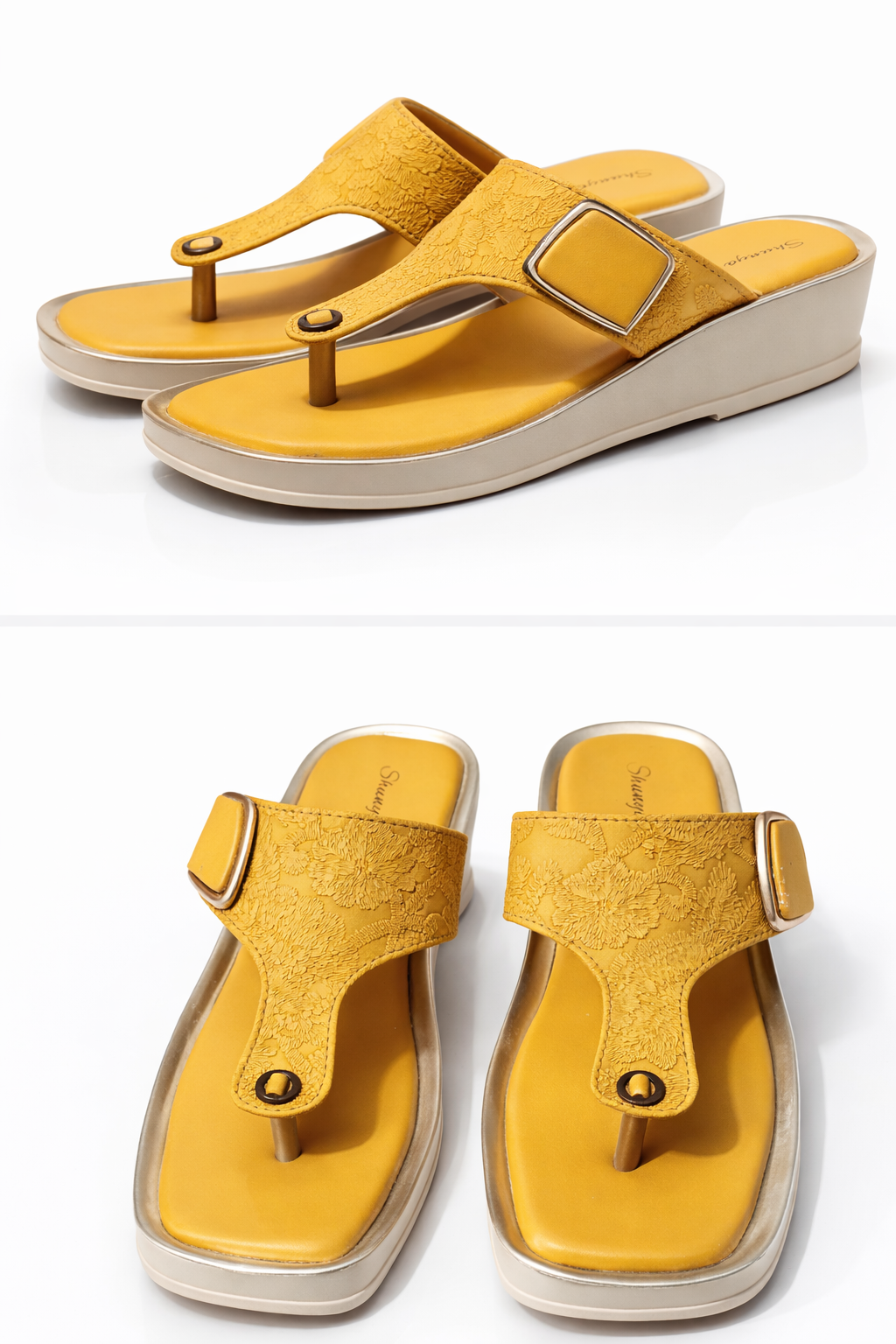 Mustard Yellow Textured Platform Toe-Ring Sandals with Buckle Detail