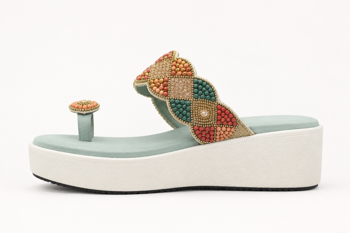 Sea Green Embellished Platform Wedges