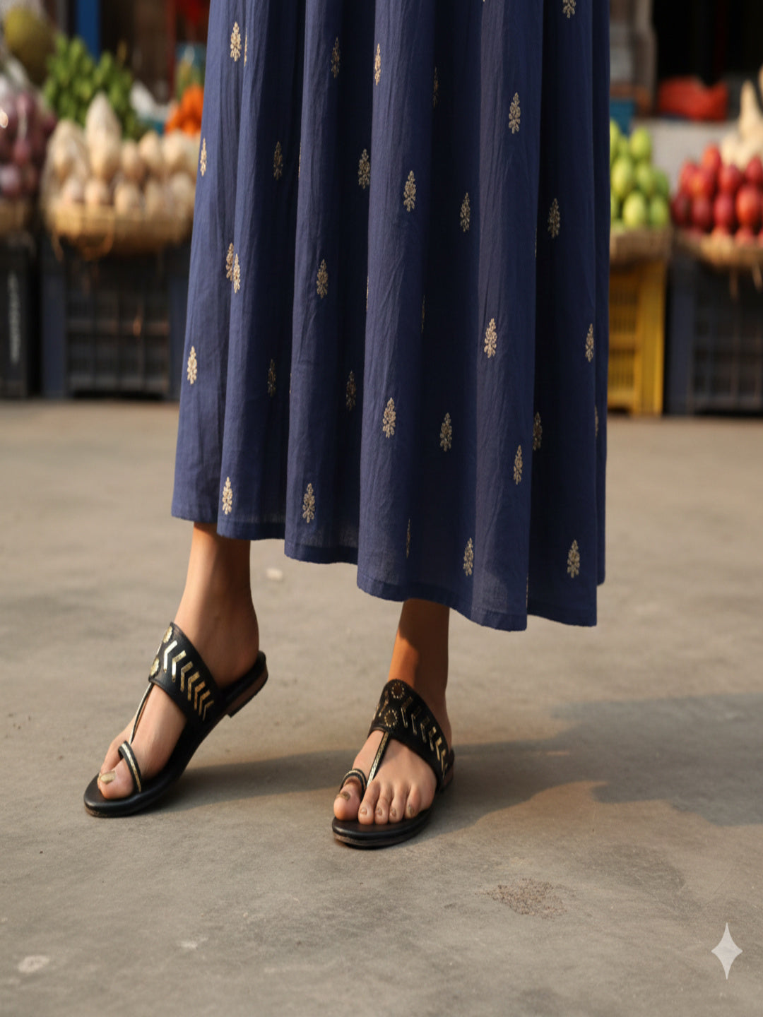 Shunya Women Black Ethnic Kolhapuri Flats with Toe Ring | Traditional Handcrafted Slip-On Sandals for Daily & Festive Wear