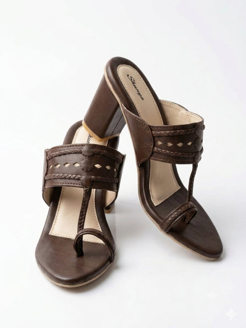Brown Ethnic Kolhapuri Block Heels Sandal
