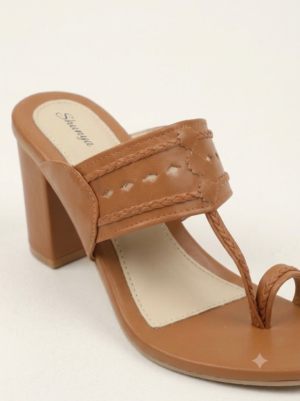 Tan Cut-Out Kolhapuri Block Heels