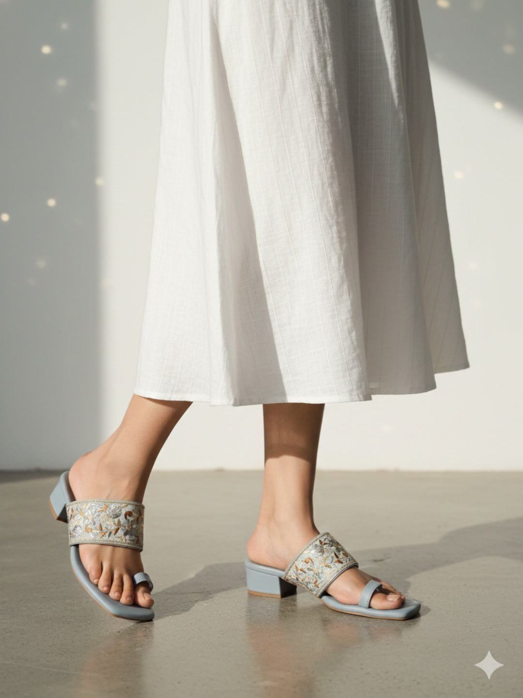 Shunya Women Embroidered Blue Block Heel Sandals for Women – Festive Ethnic wear Footwear