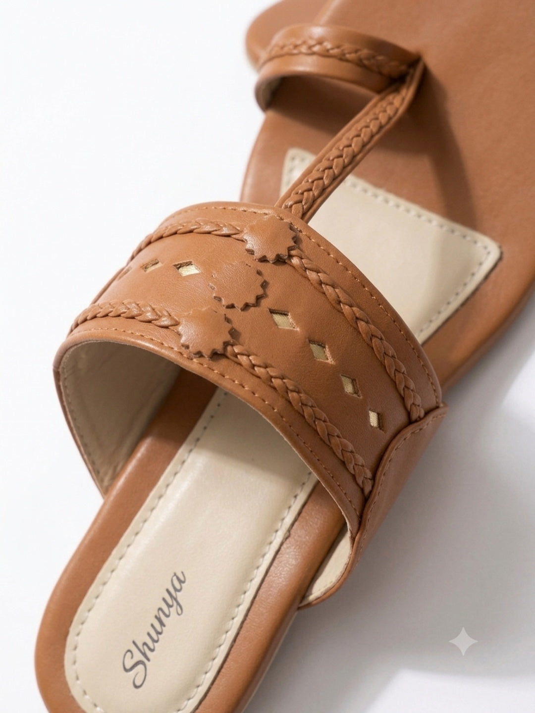 Tan Cut-Out Kolhapuri Block Heels