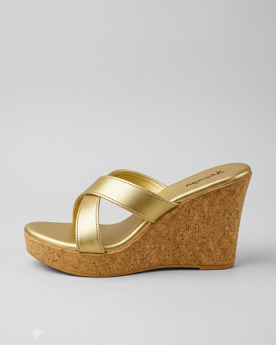L.Gold Criss Cross Wedge Sandal