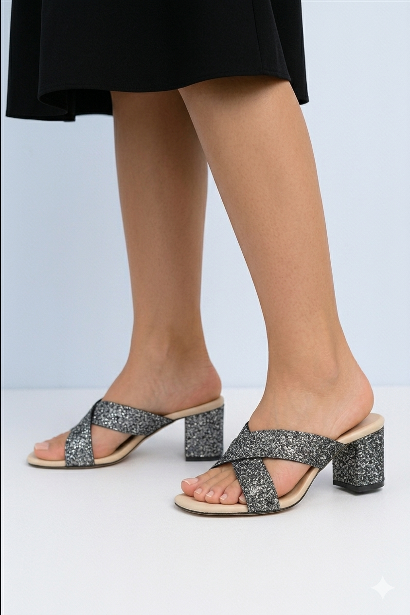 Black Criss Cross Sparkle Chini Sandal
