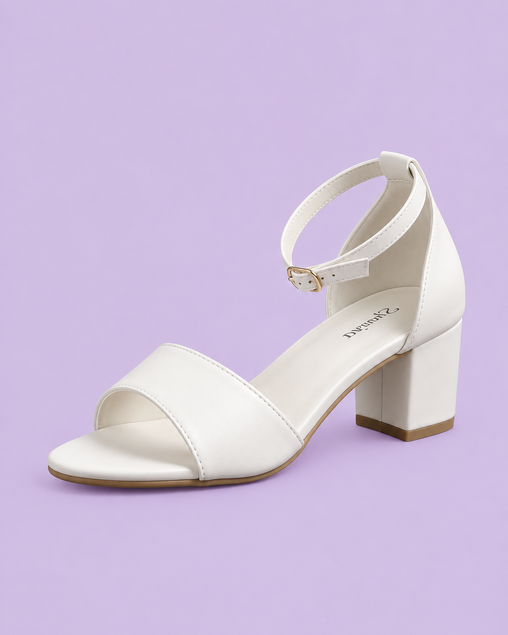 White Counter Back Block Heel Sandal