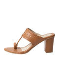Tan Cut-Out Kolhapuri Block Heels