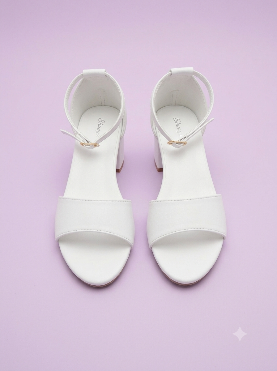 White Counter Back Block Heel Sandal
