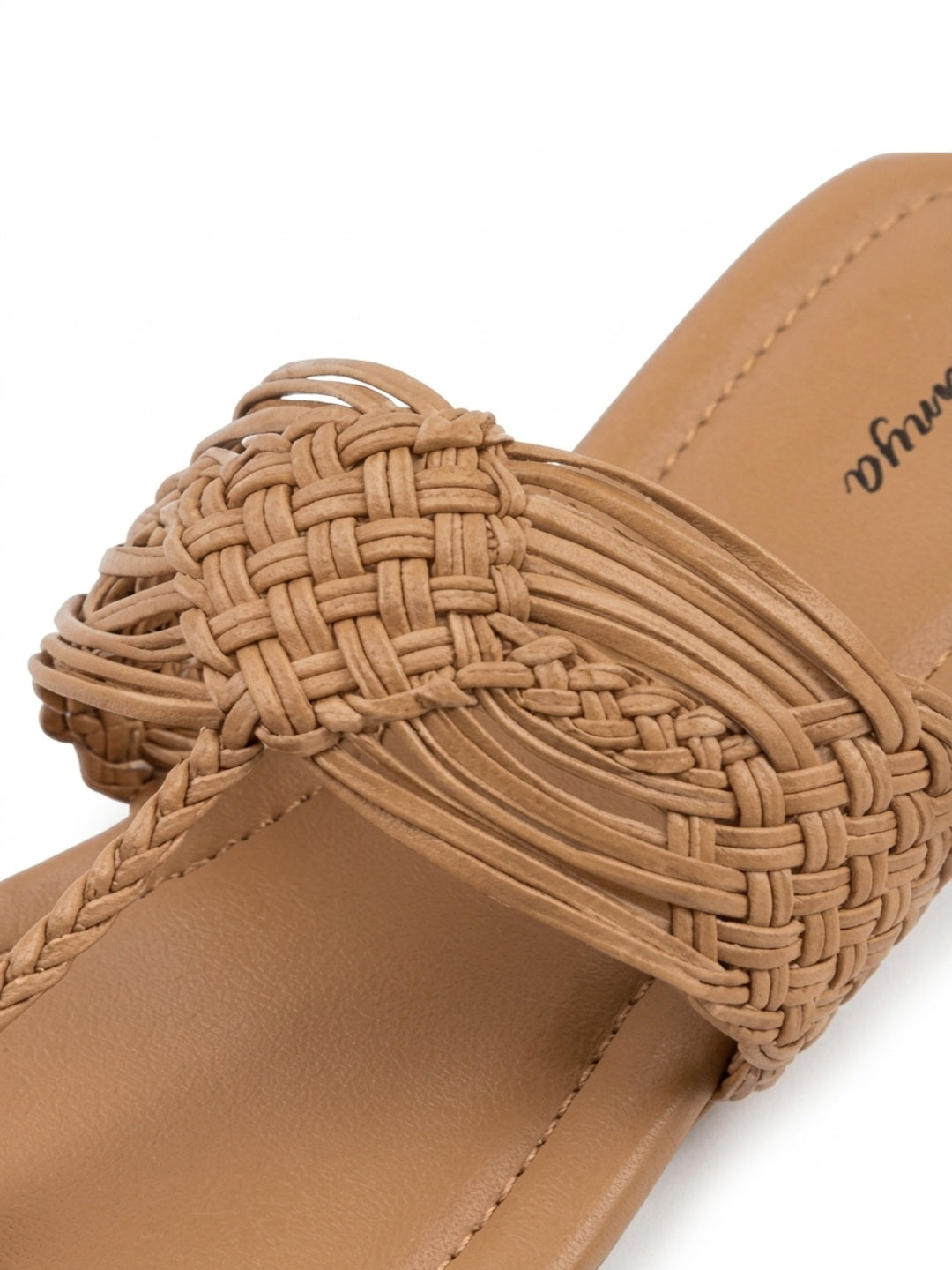 Shunya Elegant Handwoven Tan Sandals for Women | Braided Strap Flat Thong Sandals | Summer Casual Beach Footwear