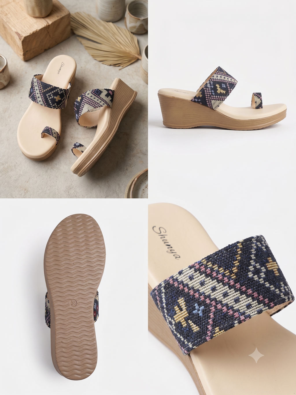 Trendy Blue Wedges Sandals for Women | Ethnic Geometric Print Platform Wedge Heels | Stylish Daily Wear & Festive Party Wear Footwear for Women and Girls