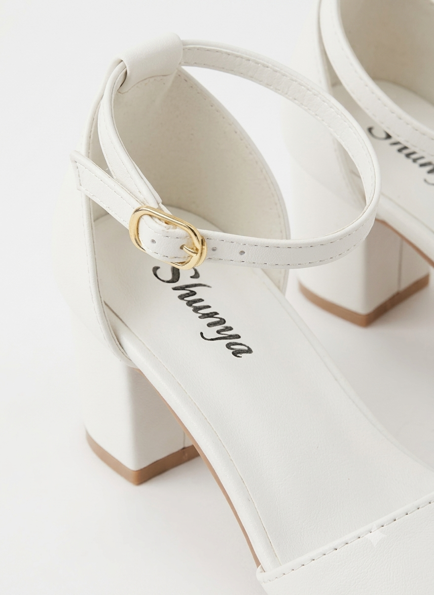 White Counter Back Block Heel Sandal