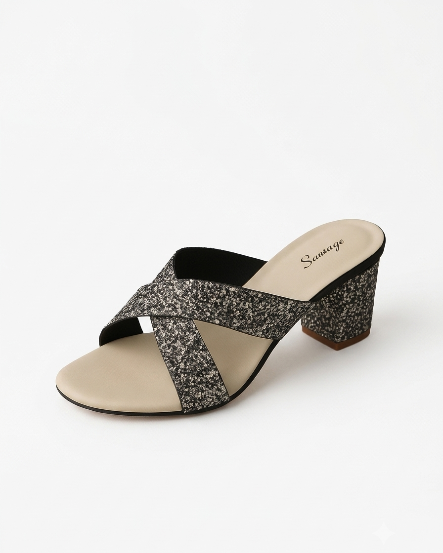 Black Criss Cross Sparkle Chini Sandal